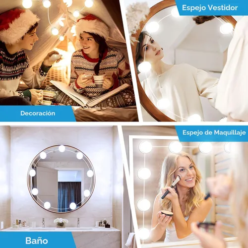 Vista 5 de Luces LED de tocador para espejo, luces de tocador adhesivas con 10 bombillas regulables, 3000K 4000K 6500K y 10 niveles de brillo ajustable, cable