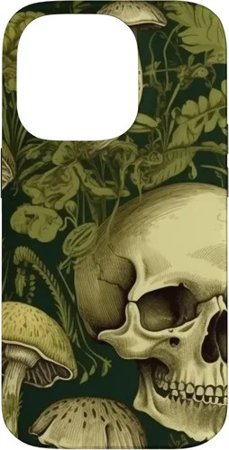 Vista 17 de iPhone 16 Skull Pattern Olive Green Mushroom Case