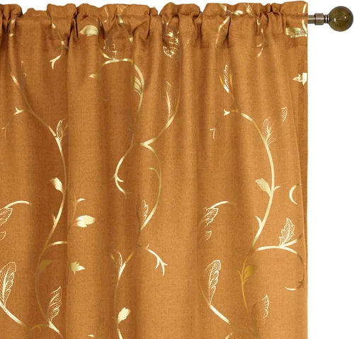 Vista 52 de BUHUA Juego de 2 paneles de cortinas opacas con estampado de vid plateada, cortinas con aislamiento térmico para oscurecer la habitación