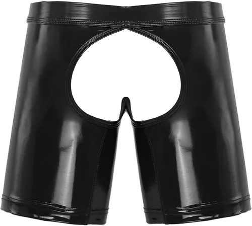 Vista 5 de Calzoncillos tipo bóxer de piel sintética para hombre, cintura baja, cierre de botón, ropa interior para discoteca
