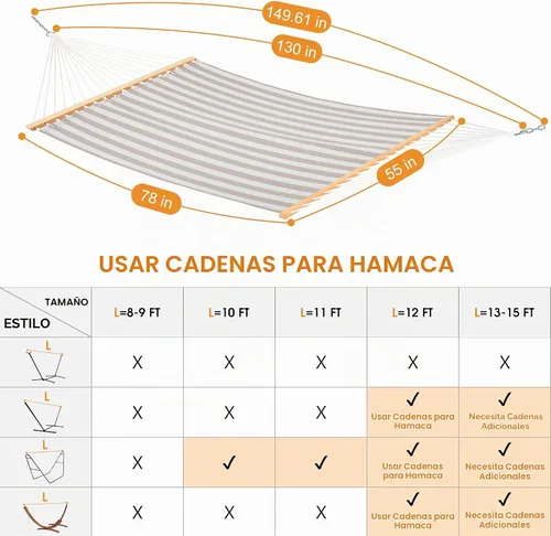 Vista 6 de Lazy Daze Hamacas Hamaca de secado rápido con barra separadora de tela Textliene, hamaca doble para 2 personas con cadenas para exteriores, patio