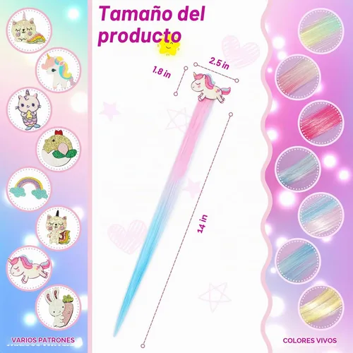Vista 2 de 8 pinzas para el cabello para niñas, extensiones de cabello de arcoíris liso de animales para niños, accesorios para niñas pequeñas, colas