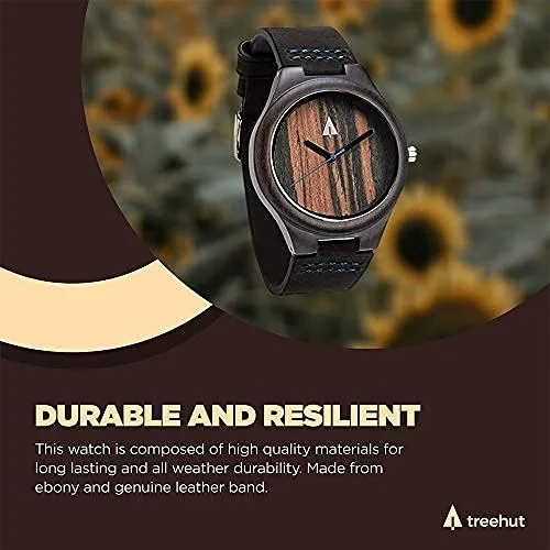 Vista 5 de Treehut - Reloj de pulsera analógico para hombres, de madera con correa de piel auténtica, estilo elegante.
