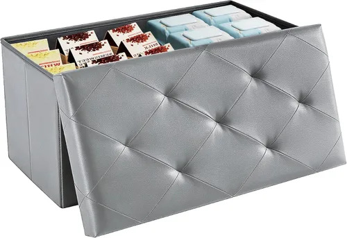 Vista 21 de DUMOS 30 Inch Foldable Storage Ottoman Bench, Gray Ottoman with Storage Grey