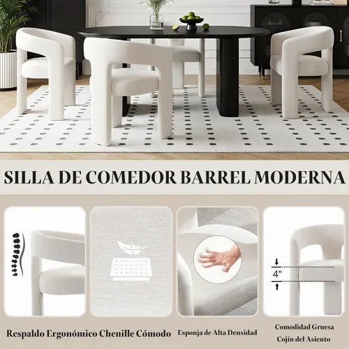 Vista 5 de Silla de Comedor Moderna de Chenille Tipo Barril Tapizada en Tela para Comedor con Brazo, Cómoda Silla Auxiliar de Acento para Cocina/Sala