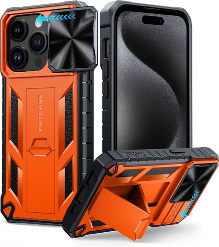 Vista 14 de FNTCASE Funda para iPhone 15 Pro: protección contra caídas y golpes de grado militar con función atril y tobogán Protector resistente texturizado