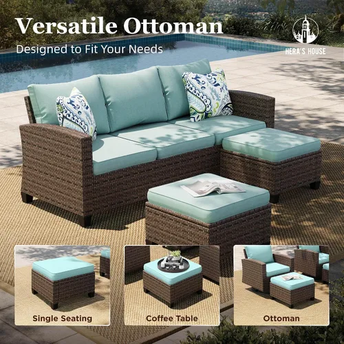 Vista 69 de HERA'S HOUSE - Juego de muebles para patio con mesa para fogata, muebles de mimbre para exteriores, sofá de conversación con asientos profundos