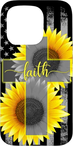 Vista 14 de Faith Jesus Cross Sunflower American Flag Patriotic Black Case for iPhone 17