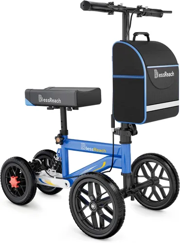 Vista 10 de BlessReach Deluxe Caminador Médico con Doble Freno de Mano, Patinete de Rodilla Orientable Todo Terreno, Alternativa a la Muleta, para Recuperación