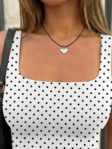 Vista 33 de Trendy Queen Camiseta sin mangas con cuello cuadrado de doble forro para Blanco