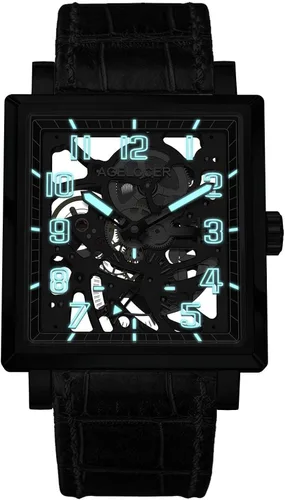 Vista 2 de Agelocer Men's Top Brand Double Sided Hollow Square Stainless Steel Luminous Analog Square Luxury Watch