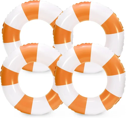 Vista 9 de Whaline Flotador inflable de natación de 4 piezas, anillo de natación a rayas, divertido estampado para piscina, tumbona, tubo para verano