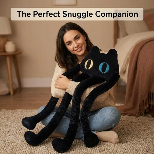 Vista 2 de vitegaw Almohada larga de felpa con diseño de gato negro de 39 pulgadas, lindos animales de peluche Kawaii suaves, juguetes de peluche grandes