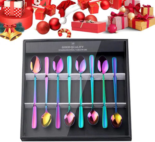 Vista 11 de YDware - Juego de cucharas de té helado de mango largo, cucharas doradas de cambio gradual de 7.87 pulgadas, cucharas de cóctel de acero inoxidable