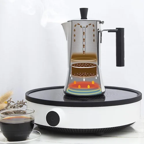 Vista 6 de Easyworkz Pedro Cafetera de Espresso para Estufa 4 Tazas 200ml Cafetera Italiana de Acero Inoxidable Moka Pot Cafetera de Espresso de Inducción