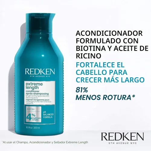 Vista 4 de Redken Extreme Length Biotin Shampoo & Conditioner Set For Longer Hair – Promotes Healthy Hair Growth, Strengthens Damaged Hair, Prevents Hair