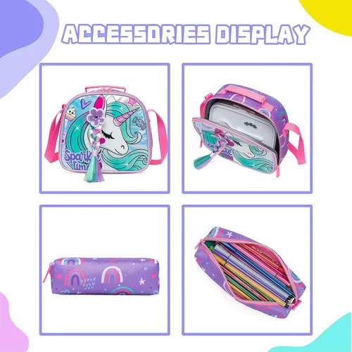 Vista 5 de Mochila para niñas de 16 pulgadas, mochilas para niñas para la escuela, mochila de lentejuelas con lonchera para estudiantes de primaria