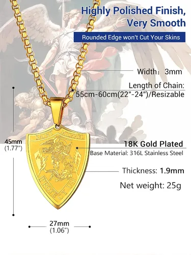 Vista 3 de Prosteel. - Collar con dije y cadena de San Miguel Arcángel, joyería religiosa católica.