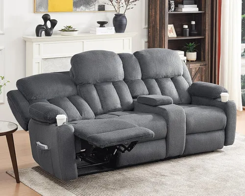 Vista 9 de Jocisland Sofá reclinable, sofá reclinable con portavasos, sofá reclinable de 3 plazas con respaldo de ala doble, cómodos sofás reclinables