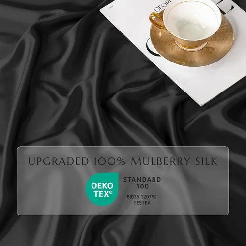 Vista 3 de THXSILK Juego de funda de edredón de seda de 4 piezas, sábanas de seda, juegos de cama de lujo, ultra suave, lavable a máquina, duradera, 100% seda