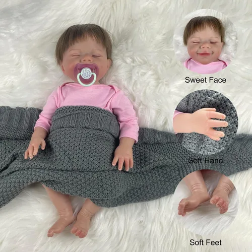 Vista 7 de Muñecas Reborn Baby Girl, 18 pulgadas realistas recién nacidas muñecas durmiendo con vinilo de silicona suave de cuerpo completo, muñecas de bebé