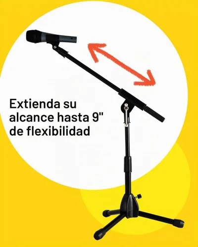 Vista 4 de Stage Rocker Soporte de micrófono de trípode plegable de bajo perfil con boom - Altura que se extiende de 9.6'' a 16.9'', con brazo telescópico