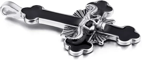 Vista 5 de ELFASIO Collar de cruz invertida de acero inoxidable para hombres y mujeres, diseño de cruz del diablo, cadena con colgante de cruz satánica al