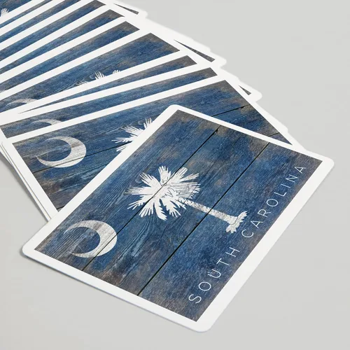 Vista 5 de Lantern Press Carolina del Sur, bandera rústica del estado (52 cartas de juego, baraja de cartas de tamaño póquer con comodines)