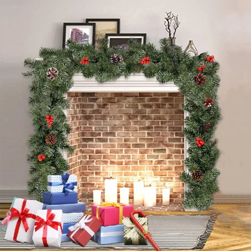 Vista 6 de Guirnalda de Navidad de 10 pies, guirnalda de pino predecorada con bayas rojas y piñas, para repisa de chimenea, barandilla de escaleras, chimenea