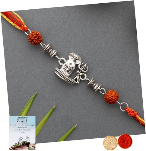 Vista 24 de Rakhi adulto Rakhi para hermano: Rakhi para Bhaiya: combo de mauli Rakhi hecho a mano con tarjeta de felicitación y Roli Chawal: Rakshabandhan