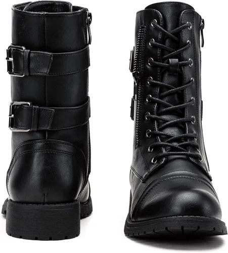 Vista 8 de Vepose Botas de combate militares de 28 a media pantorrilla para mujer con bolsillo tipo billetera para cuchillo de tarjetas