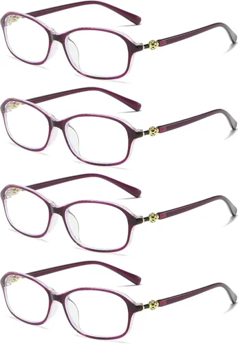 Vista 10 de B&Q 4 pares de lentes de lectura para mujer, marco ovalado, bloqueo de luz azul, estilo clásico
