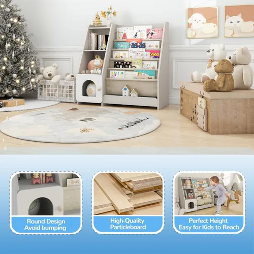 Vista 4 de Estantería para niños FKWin, organizador de almacenamiento de juguetes para niños, estante de almacenamiento para bebés, estanterías de madera