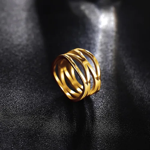 Vista 2 de Zoesky Stainless Steel Rings for Women Gold Chunky Thumb Rings Multi Layer Statement Band Rings Fashion jewelry Comfort Fit Size 6-12