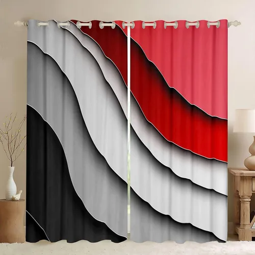 Vista 12 de Feelyou Cortinas abstractas degradadas para niños, adolescentes, azul, rojo y negro, cortinas de ventana para dormitorio, sala de estar, decoración