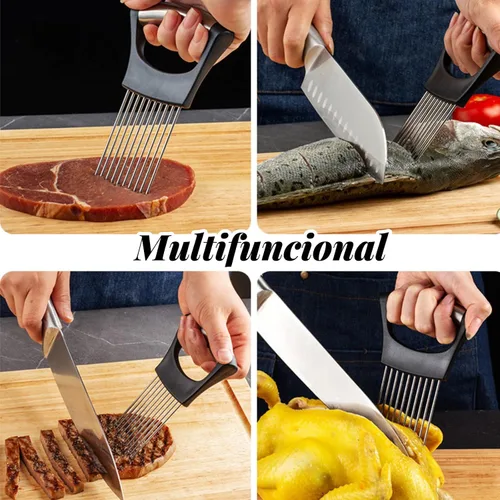 Vista 7 de Soporte de cebolla de acero inoxidable para cortar cebolla herramienta de corte con 10 puntas de corte de utensilios de cocina