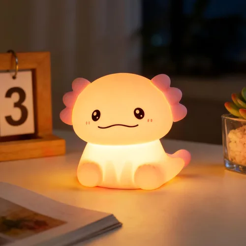 Vista 19 de Regalos de Axolotl Luz Nocturna para Niños, Bonita Lámpara de Axolotl de Silicona para Bebé y Niño Pequeño, Luz Nocturna de Animales para Niños