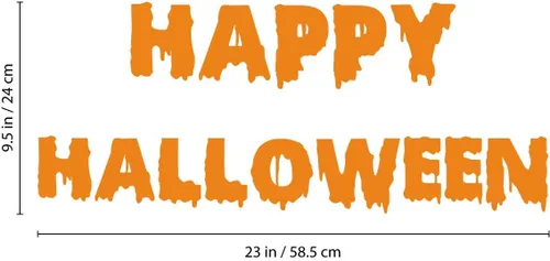 Vista 3 de Calcomanía de vinilo para pared, diseño de Feliz Halloween, 9.5 x 23 pulgadas, divertido limo con letras de felicitación de temporada, para niños