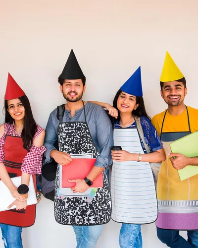 Vista 5 de Juego de 4 disfraces de Halloween para adultos, divertidos profesores, papelería, delantal, disfraz de grupo familiar, marcador de crayón