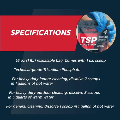 Vista 4 de Rutland TSP Clean & Prep, concentrado limpiador resistente, fórmula no aglomerante, bolsa de 1 libra