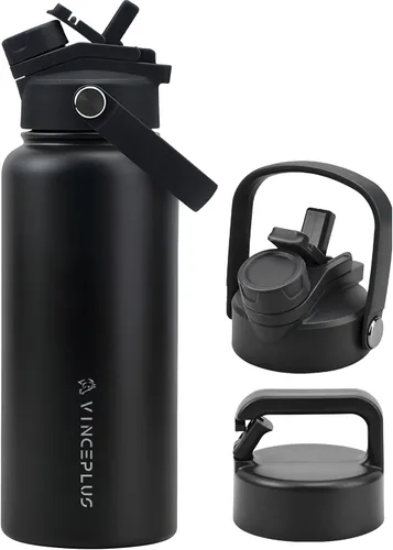 Vista 15 de Botella de agua de acero inoxidable de 32 onzas con tapa 2 en 1, botella de agua aislada al vacío de triple pared, a prueba de fugas, asa