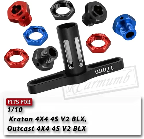 Vista 2 de Tuercas de rueda de aluminio de 0.669 in, bujes hexagonales de rueda y llave de rueda para 1/10 Kraton 4X4 4S V2 BLX, Outcast 4X4 4S V2 BLX Rojo - 1