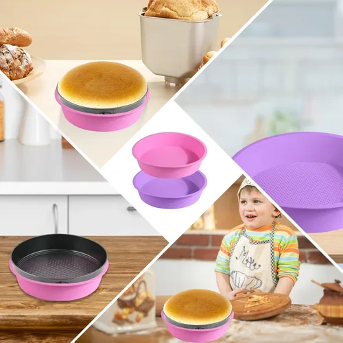 Vista 6 de 4 piezas de bandeja de baño de agua para tartas de queso, protector de molde de silicona desmontable con espátula de liberación de pasteles