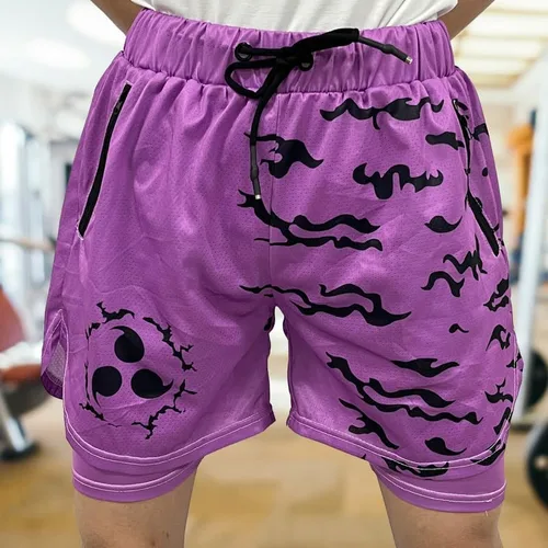 Vista 7 de CROWN Anime Shorts - Breathable Mesh Stretch Compression Gym Short with Pockets and Towel Holder