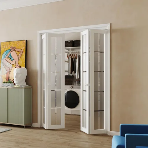 Vista 12 de BARNER HOME Puerta de armario, puertas plegables Full Lite con panel de vidrio estriado, fácil montaje, puertas plegables con kits de herrajes