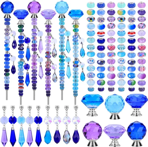 Vista 12 de Kit de 158 piezas de varitas de hadas de bricolaje para jardín, múltiples esquemas de color con cuentas europeas, cristales y puntas de diamante