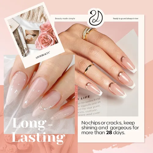 Vista 3 de AZUREBEAUTY Kit de uñas en polvo de inmersión, gelatina translúcida blanca lechosa, rosa desnudo, neutro, claro, 8 colores, juego de polvo
