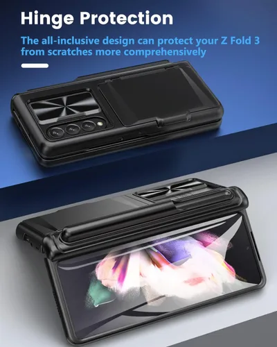 Vista 6 de Viaotaily Funda para Galaxy Z Fold 3 con Soporte para Bolígrafo, Funda Fold 3 con Protección de Bisagra y Protector de Pantalla, Funda con Soporte