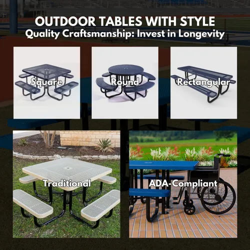Vista 4 de COATEDOUTDOORFURNITURE Mesa de picnic cuadrada de 46 pulgadas, expandida, color negro