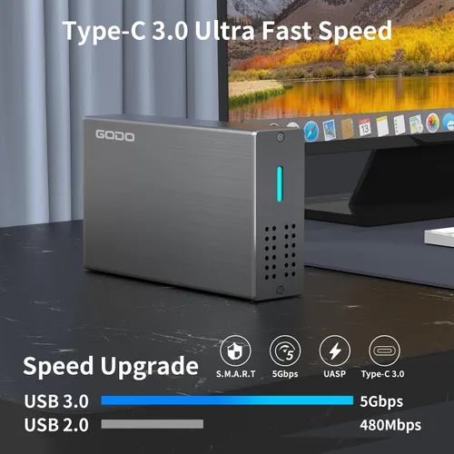 Vista 10 de GODO Caja de disco duro de doble bahía de 2.5 pulgadas, USB 3.0 a 2.5 pulgadas SATA I/II/III HDD SSDs RAID carcasa externa, compatible con UASP Trim